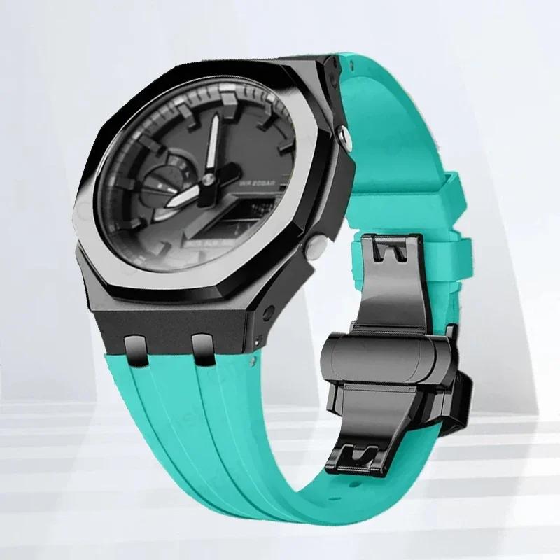 Mod-kit för Casioak GA2100 GA2110 Metallfodral Bezel Gummiarmband För Casioak GAB2100 2110 Modifieringssats Fodral Med Skruvkorrigering
