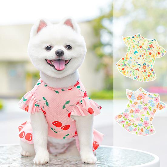 Cherry/Flower Printed Dog Dress Summer Pet Princess Skirt for Small Medium Girl