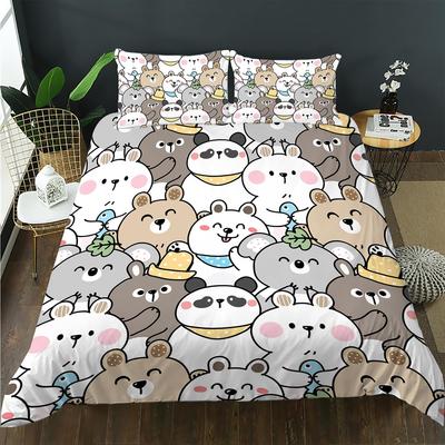Cartoon Animal Duvet Cover King Queen Size,Lovely Pets Head Bedding Set for Kids Boys Girls,Kawaii Rabbit Panda Comforter Cover