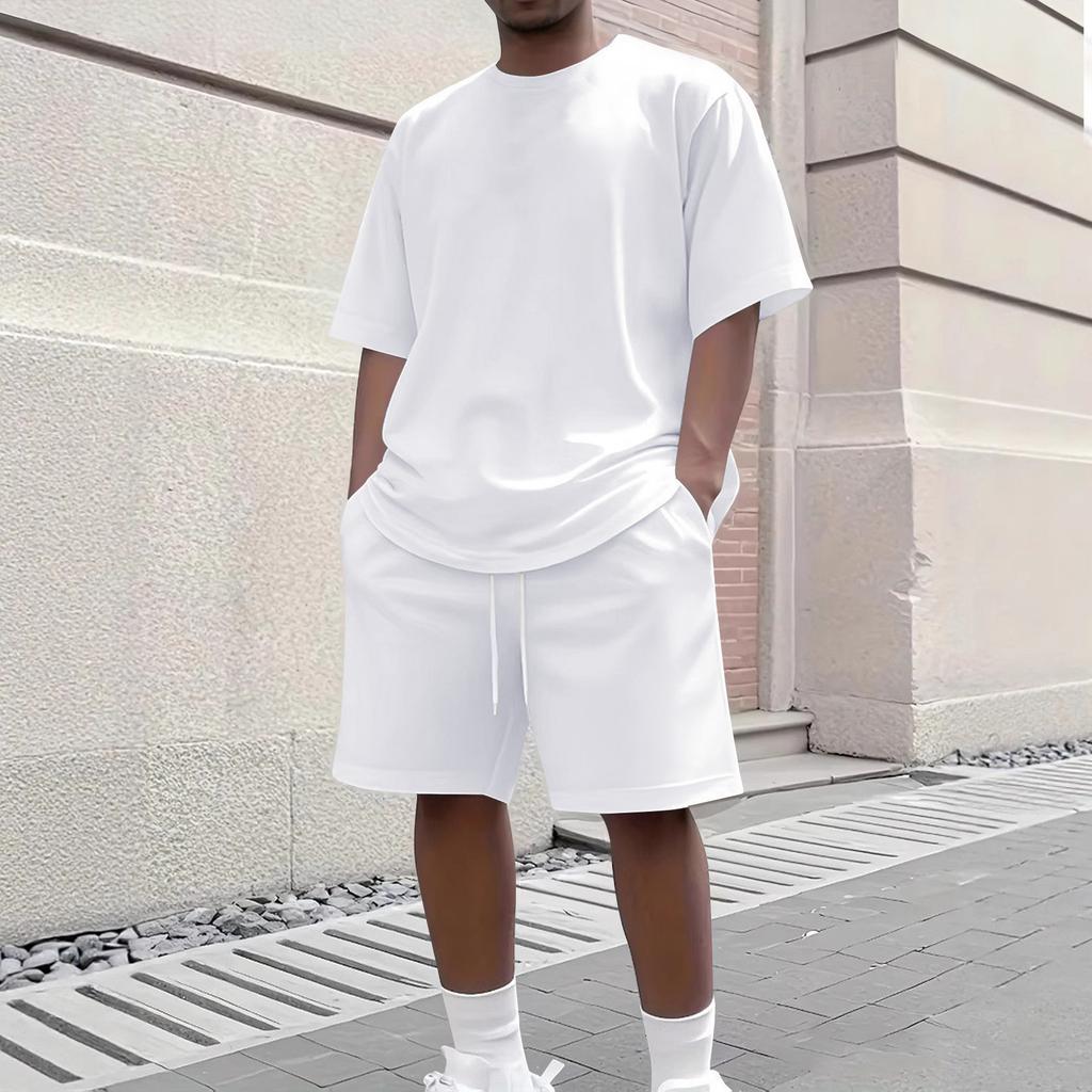 Men's Summer Casual 2-Piece Outfit Round Men's Neck Short Sleeve Tee Shorts Set