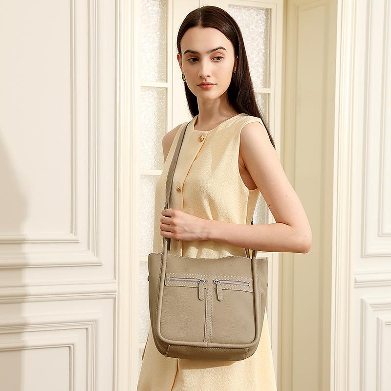 Genuine Leather Women's Bag Horseshoe Bag Large-capacity Commuting Single-shoulder Bag Bucket Bag