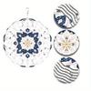 Vintage Blue Floral Wind Spinner 25cm Laser Cut Metal Hanging Decor 360 Rotating Hook for Garden Indoor Outdoor All Seasons Halloween Thanksgiving