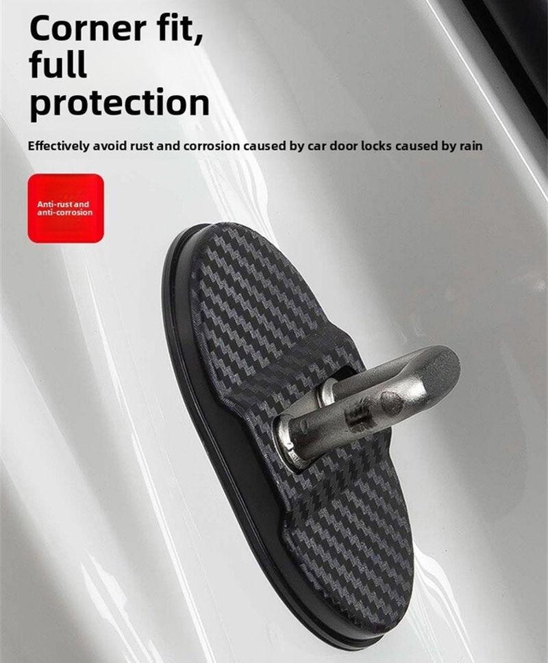 4PCS Carbon Fibre Car Door Lock Protective Cover Anti Rust Sticker Accessories