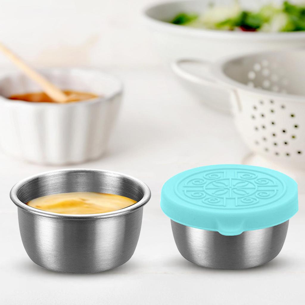 6 Pc  Dressing Container To , Stainless Steel Small Condiment Containers With Leakproof Silicone Lids, Reusable  Containers For Lunch Boxes, Picnics