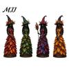 Halloween Witch Figurine Autumn Figurine, Fall Tabletop Statue with Leaf Resin Sculpture Table Ornament Gown, Seasonal Decoration for Mantel