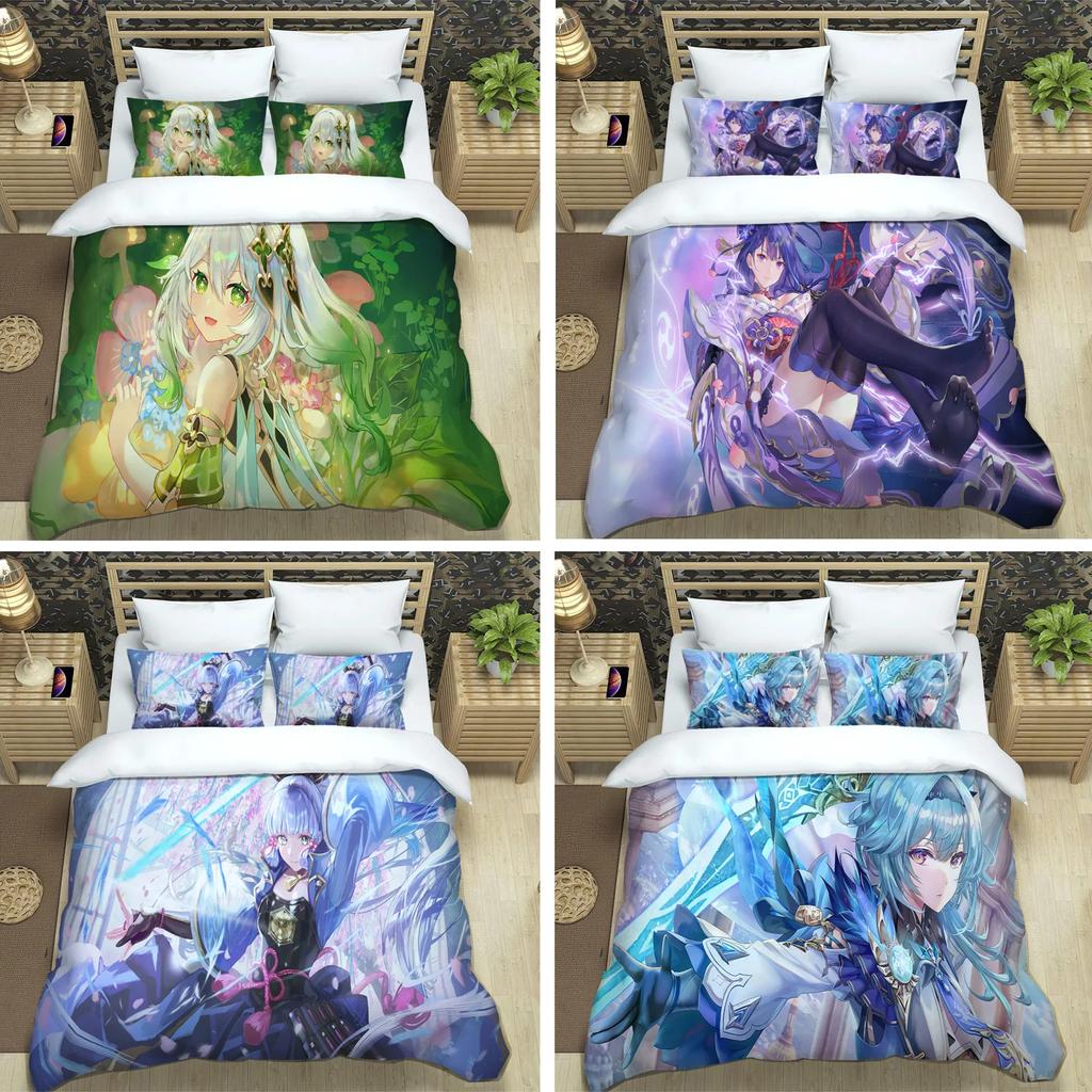 Anime Genshin Impact Sengetøy Sett Gutter Jenter Twin Queen Size Dynetrekk Putetrekk Seng Barn Voksen Mote Hjemmetekstil