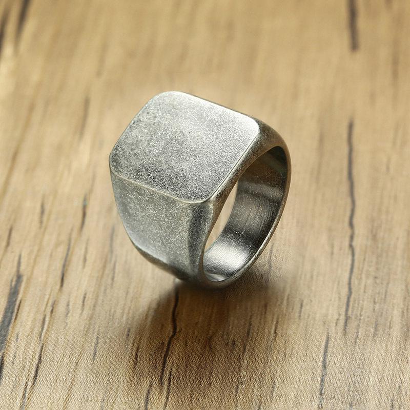 Men's Stainless Steel Square Ring – European & American Style, Engravable for Graduation - Model RC-294