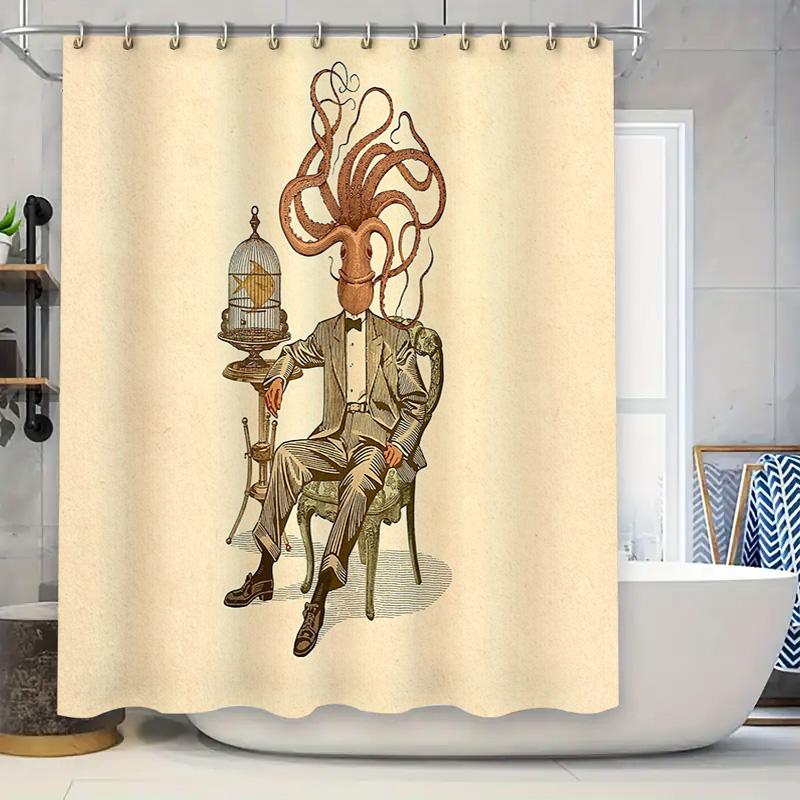 

Vintage Octopus Man Shower Curtain Steampunk Gothic Bathroom Decor Unique Art Deco Patterned Curtains Home Decor W60H190(CM)-1 Pcs