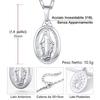 U7 Vigin Mary Necklaces 22" Chain 3D Embossed Vigin Mary Oval Coin Pendant Medallion Religious Christian Dainty Jewelry Gift