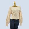 Lantern Sleeve Cable-Knit Sweater Square Collar Loose Autumn Winter Japanese Stylish Comfortable Outerwear Knitting Bottoming Shirt for Women