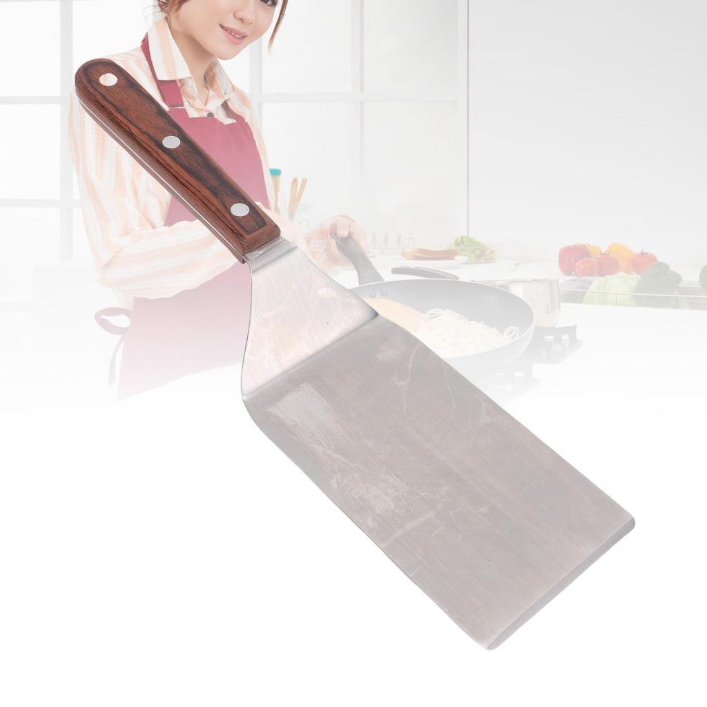 Frying Spatula Wood Handle Stainless Steel Multifunctional Shovel for Barbecue Grill Kitchen Cooking