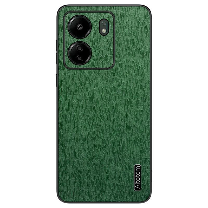 For Xiaomi Redmi 13C 4G/Poco C65 4G Wood Texture PU Leather Coated PC+TPU Cell Phone Case