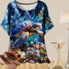 Women's Casual Loose Spring Shirt Women's Short Sleeve Marine Animal Diversity Printed Tops