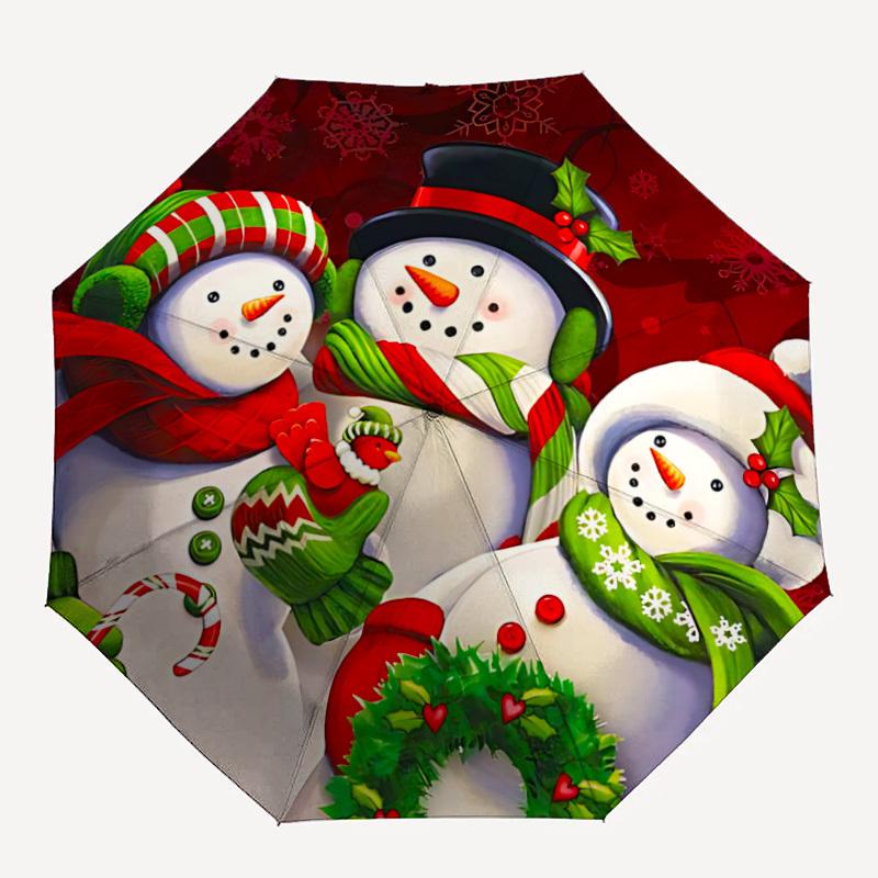 1pc Snowmen Winter Automatic Folding Umbrella with 8 Bones, 3-Fold Compact Umbrella, Compact Design On-the-Go Essential, casual outdoor acce