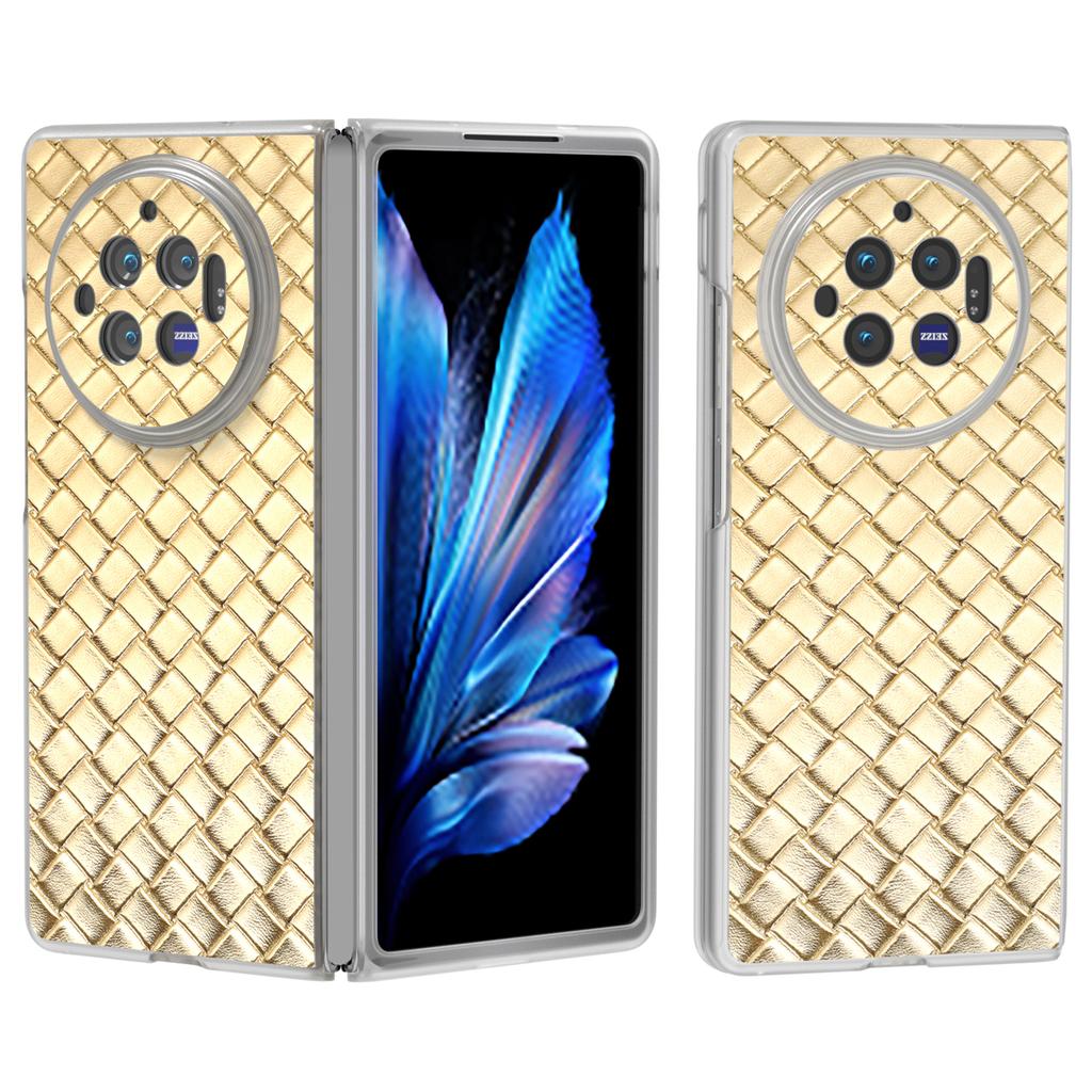 For vivo X Fold3 Case Woven Texture PU Leather Phone Cover with Transparent Matte Frame
