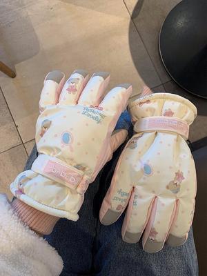 Damen Winter Skihandschuhe, Touchscreen-kompatibel, mit Fleece gefüttert, winddicht, wasserdicht, für Kälteschutz und Motorradfahren.