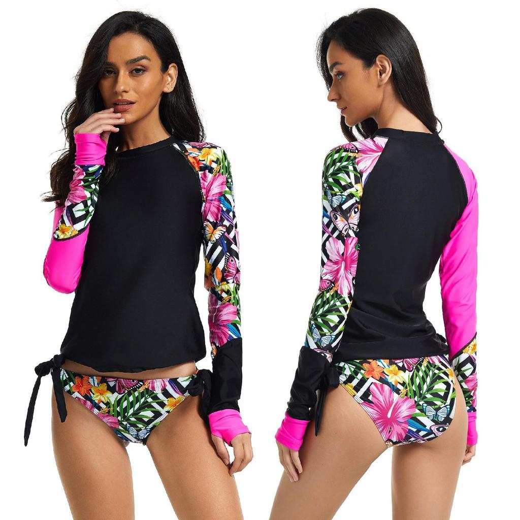 European & American Long Sleeve Women's Sun Protection Surfing Swimsuit - Flat Leg, Conservative Dive Suit