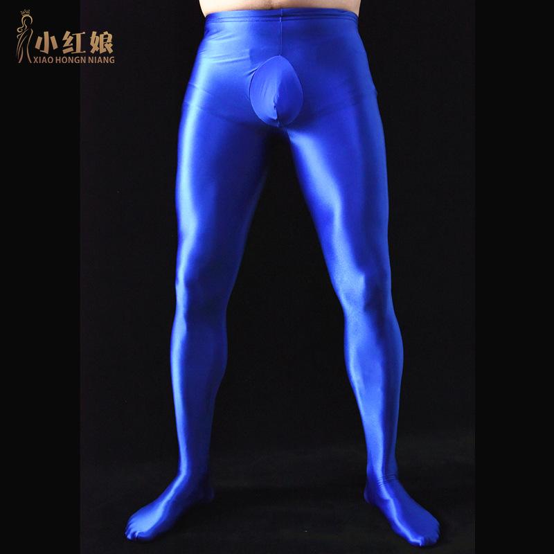Men'S Sexy Glossy Smooth Skin-Friendly Footed Vertical Line Stockings Silky Super Elastic Tight Dance Yoga Pantyhose