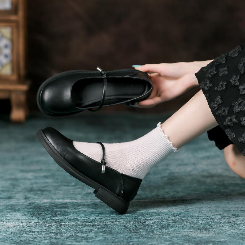 Leather flat for Huizhou women's shoes Su Yinyin same single shoes women's soft soles British style autumn and winter small leather shoes women