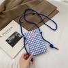 Fashion Mini Square Grid Canvas Shoulder Bag Portable Crossbody Mobile Phone Pouch Multifunctional Women Girls Lipstick Storage