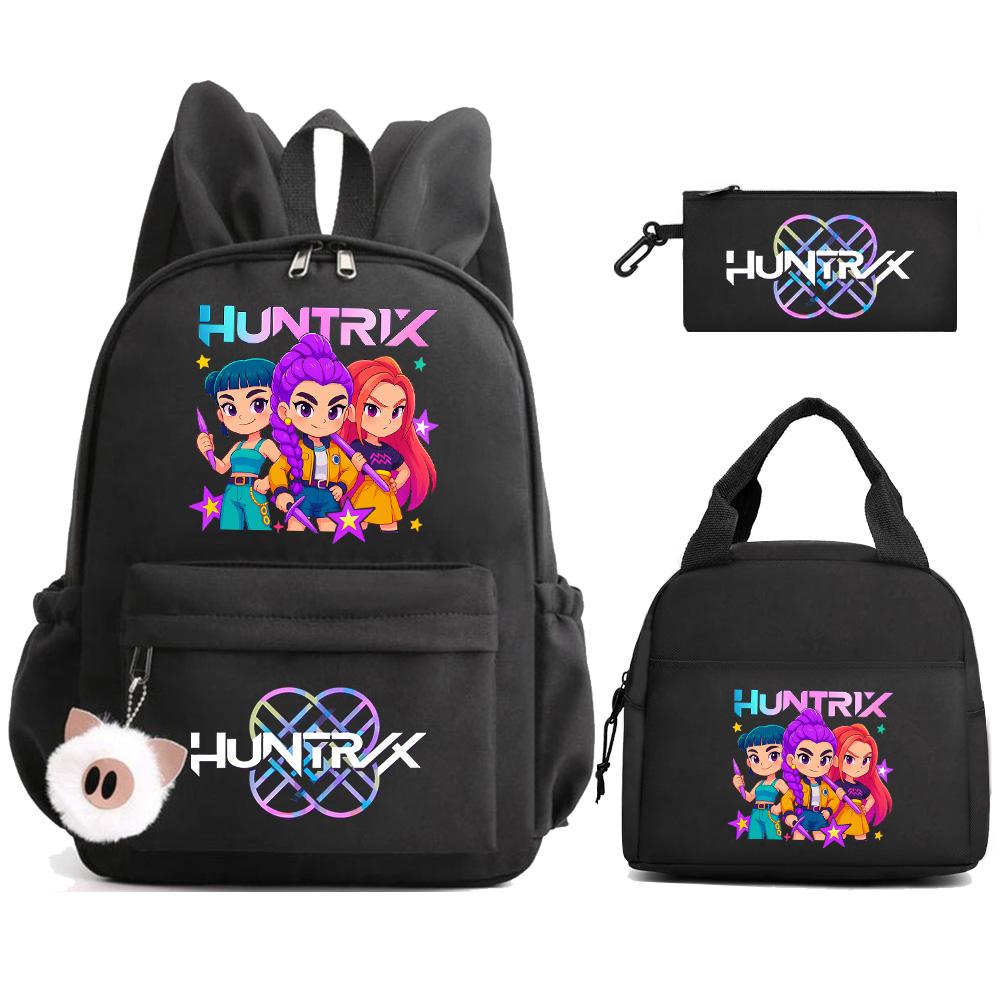 3Pcs/set K-Pop Demon Hunters Printed Backpack with Lunch Bag Pengcil Case for Teenager Girl Boy Back To School Bookbag Large Capacity Travel Bag