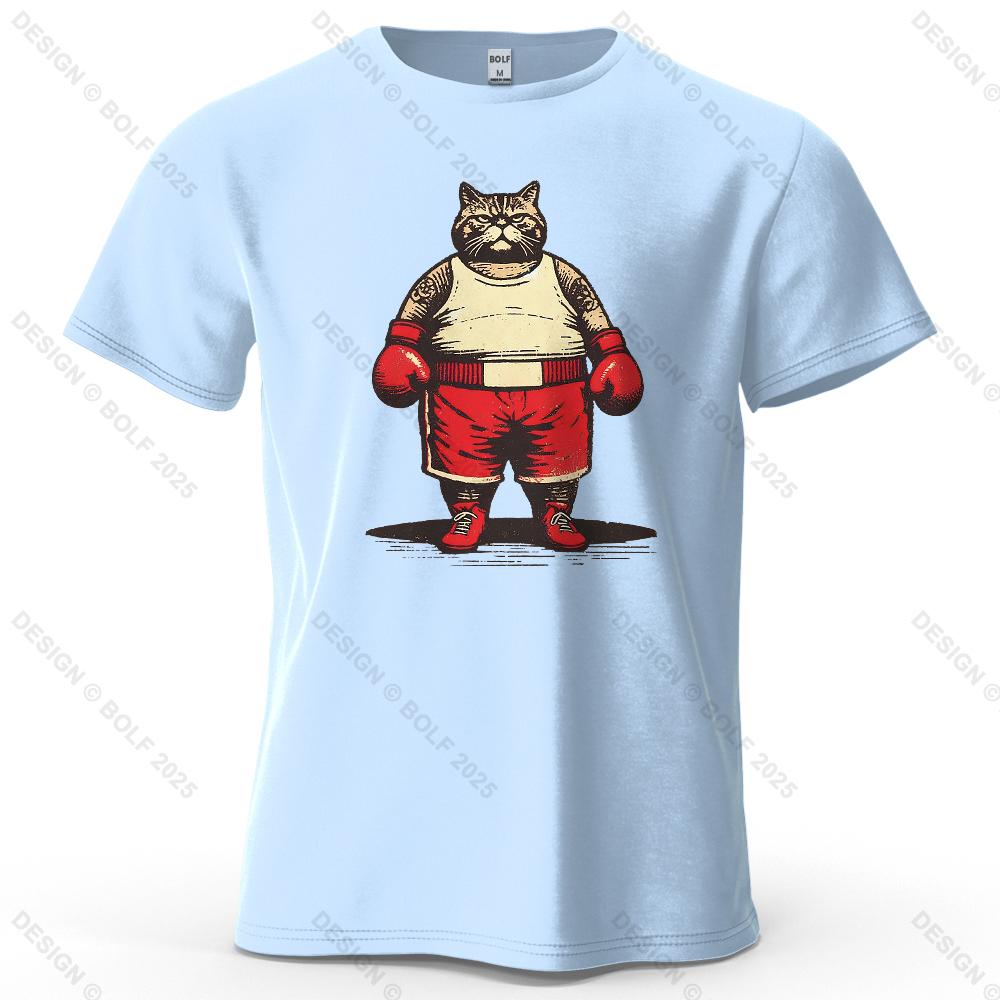 Boxing Cat Cartoon Printed Casual Short Sleeved Summer New Personalized Mens And Womens Soft And Skin Friendly Tshirt