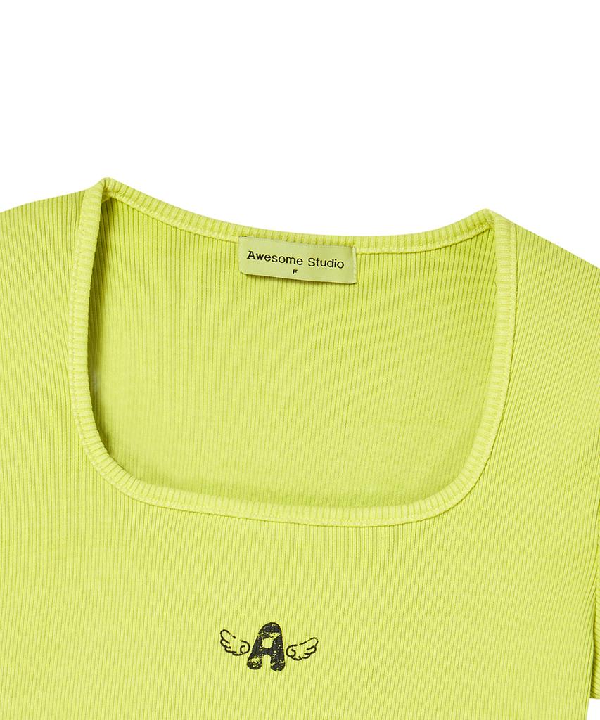 AWESOME STUDIO Pigment Square Neck T-Shirt Yellow Green