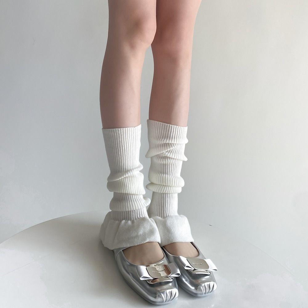 Y2K Knitted Foot Cover Sweet Mid-tube Socks Solid Color Women Leg Warmers Streetwear