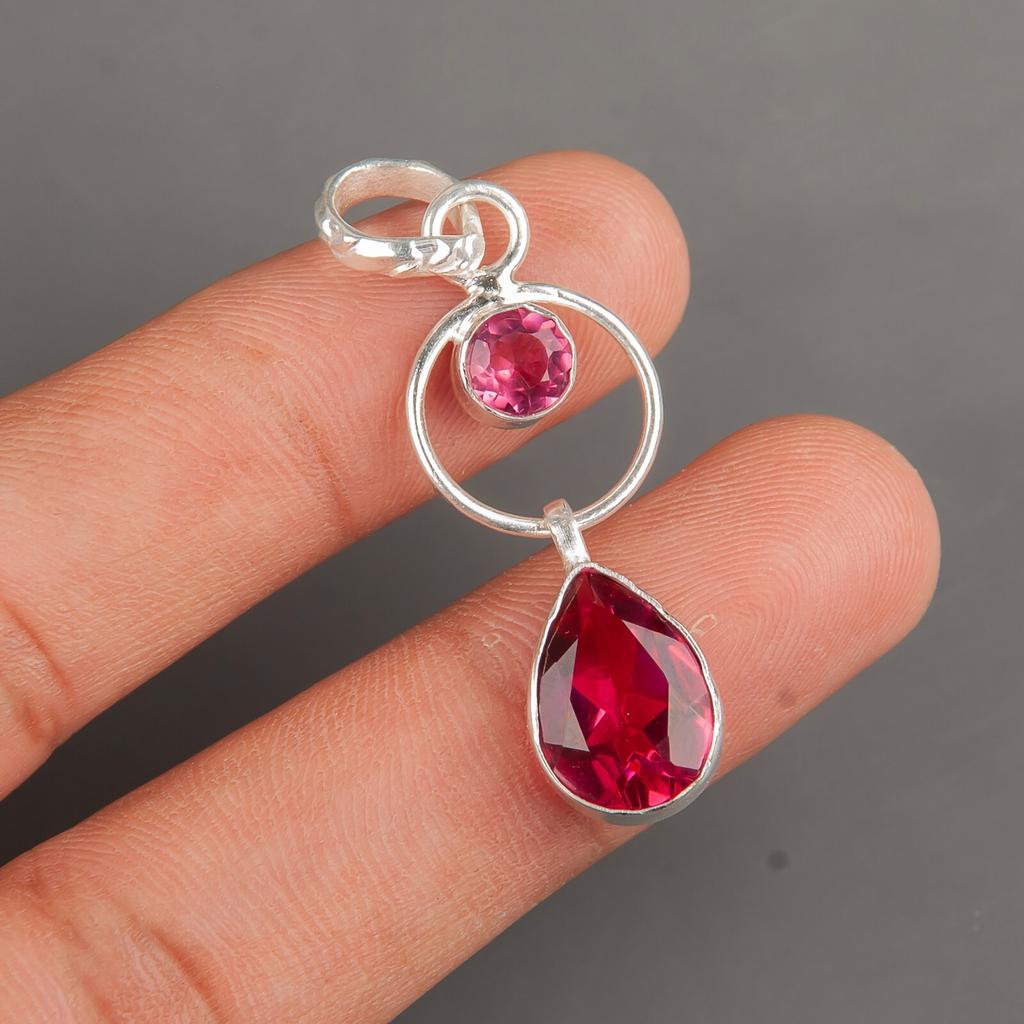 Rosa Turmalin Edelstein 925 Sterlingsilber Schmuck Handgefertigter Anhänger 1,80" PP-10-18