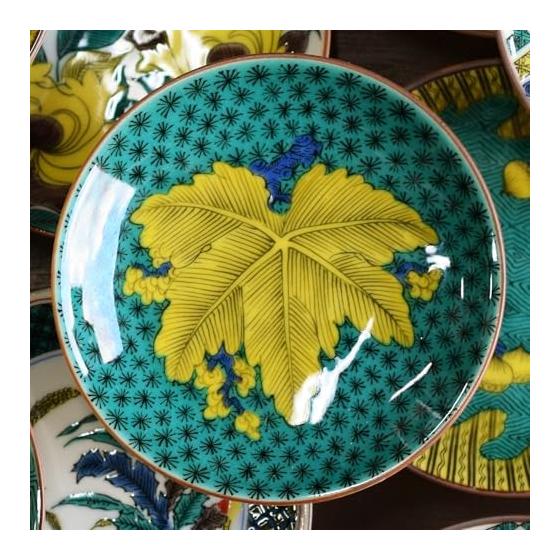 Washa no Kura Plate Stylish Kutani Ware Masterpiece Bean Plate Old Kutani Aote Tree Leaf Pattern Small Plate Serving Plate Brand Japanese Tableware