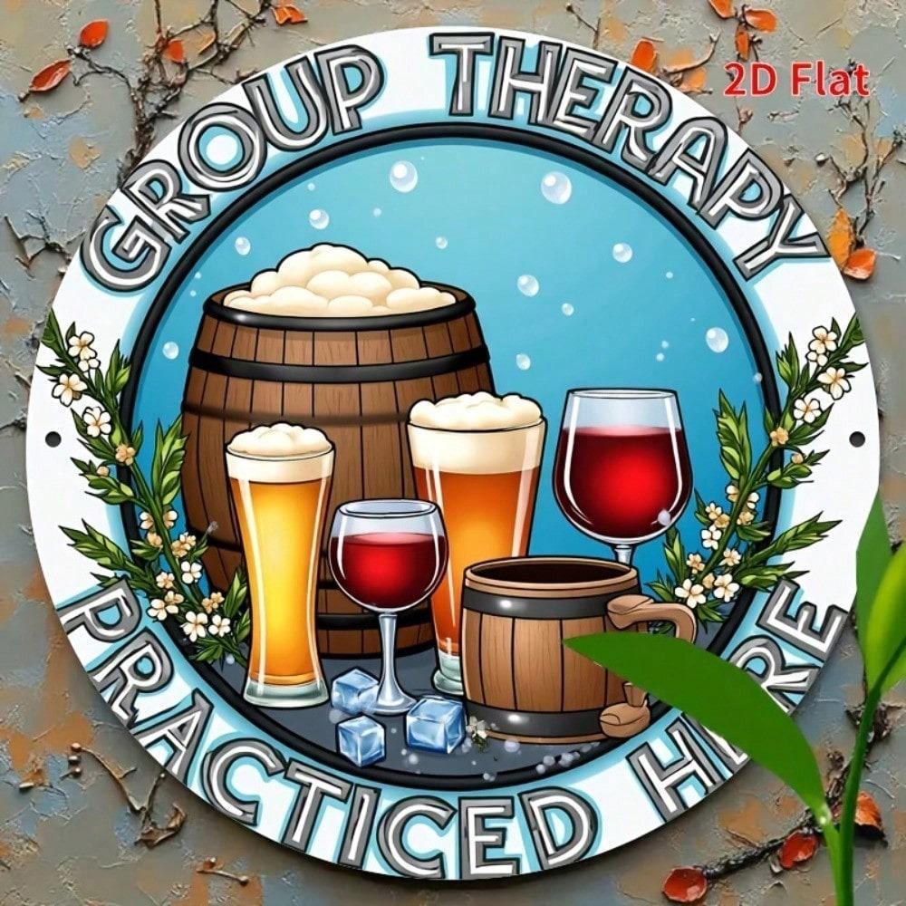 1pc Retro Metal Can Sign, 2D Flat Aluminum Beer Barrel Wall Art, Brown Wooden Barrel with White Foam & Beverage Containers, 20X20cm