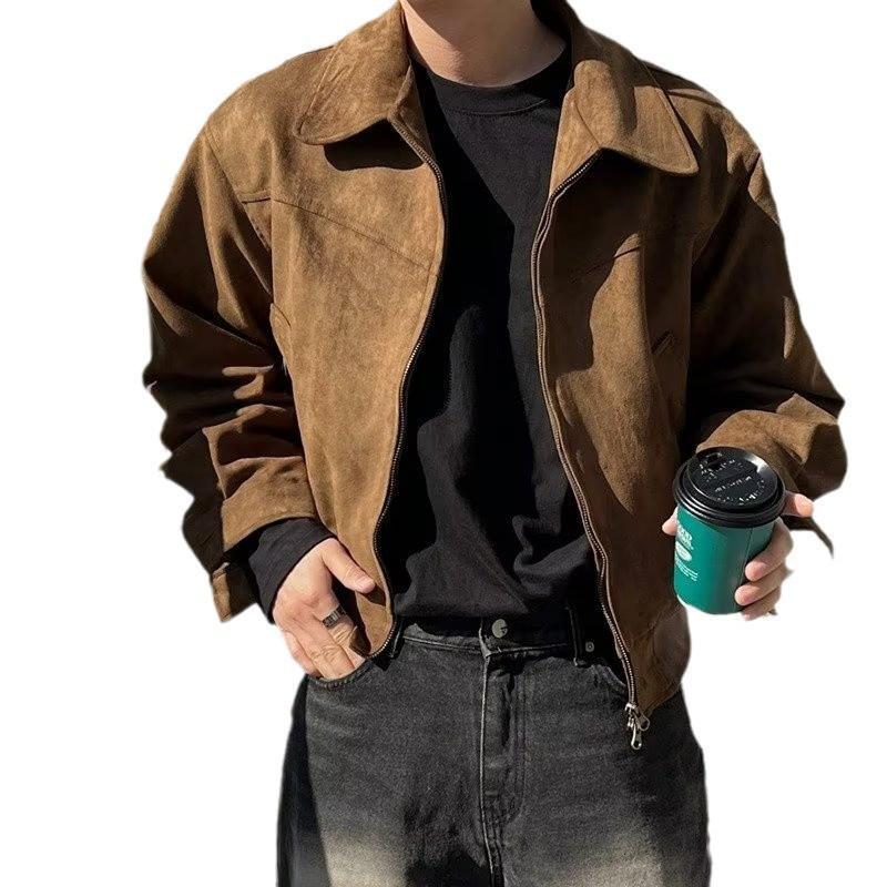 Men's Retro Suede Jacket - American Street Style Hip Hop Zipper Coat for Teens