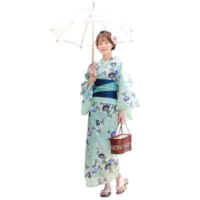 Brilliant Piece Yukata Set Glory On Light Lovely Love and Geta "Wa Nadeshiko" Women's "Morning Green" - 3-Piece Set, Yukata, Obi,