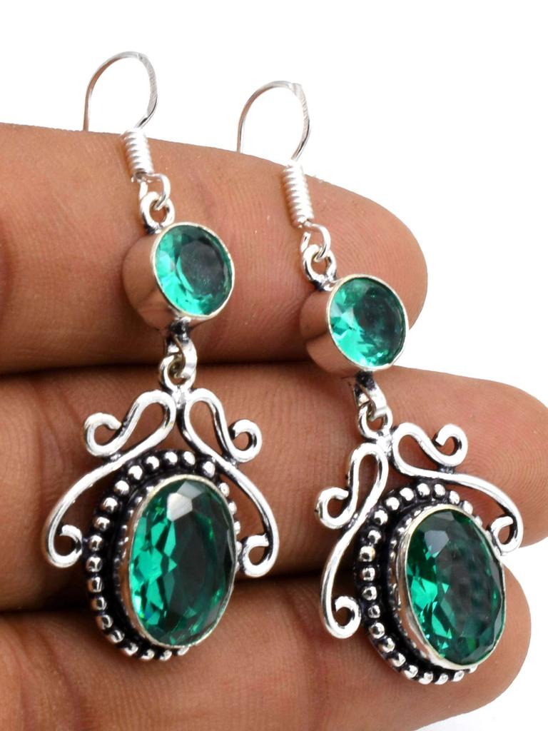 Green Quartz Gemstone Ethnic Handmade Drop Dengle Earring Jewelry ER 191