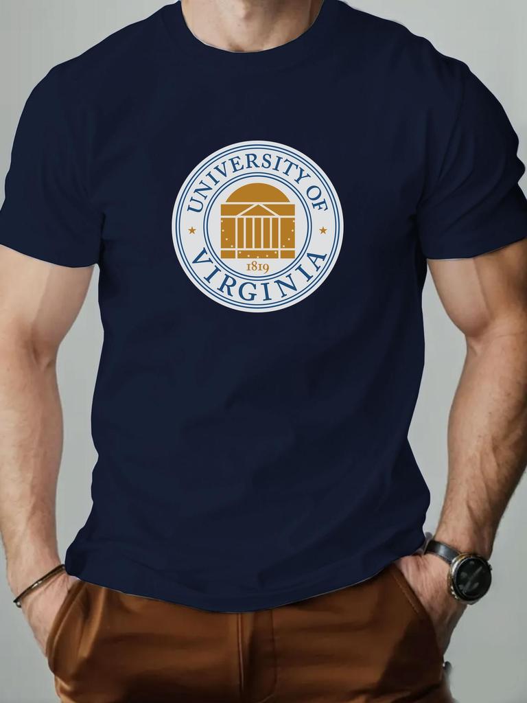 Mens Cotton TShirt University of Virginia Summer Round Neck Short Sleeve Graphic Breathable Fashion Casual TShirt