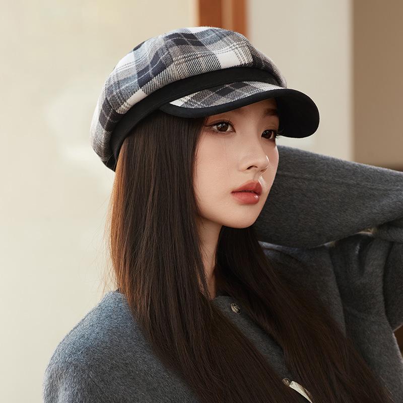 

Женская кепка Newsboy в британскую клетку 2024 года: Восьмиугольная шляпа в стиле ретро с беретом, открывающим лицо, на осень Recommended Head Circumference: 54-59 cm чёрный