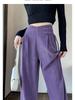 Meilade Autumn Winter Chinese Style Pao Kuao Fleece-Lined Sherniel Wide Leg Pants Women High Waist Drop Crotch Straight Leg Casual Trousers