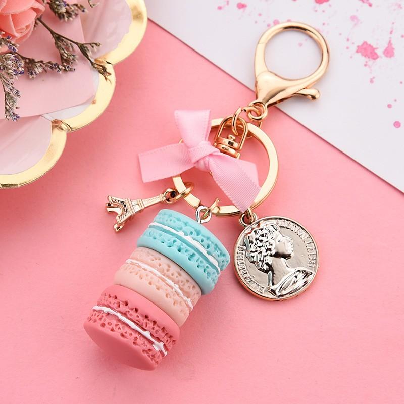 Schöner Macaron-Kuchen Eiffelturm Lebensmittel Schlüsselanhänger Schleife Autoschlüsselanhänger Tasche Geldbörse Anhänger Lebensmittel Kuchen Macaron Schlüsselanhänger