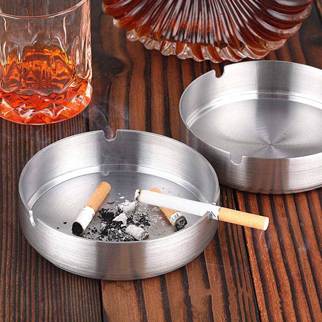 1Pc Smoke Ashtray Stainless Steel Cigarette Ash Silver Metal Ash Holder Heavy Duty Tabletop Ashtray For Hotels Restaurant Bar