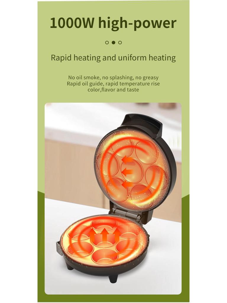7-Hole Electric Mini Pancake & Tart Maker with Large Capacity and Constant Temperature Control