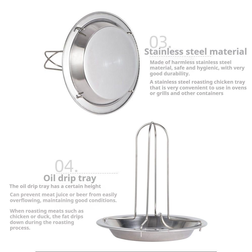 Stainless Steel Vertical Chicken Roaster Stand with Drip Tray Oven Grill Tools for Roasting Chicken Turkey Duck Kitchen Supplies