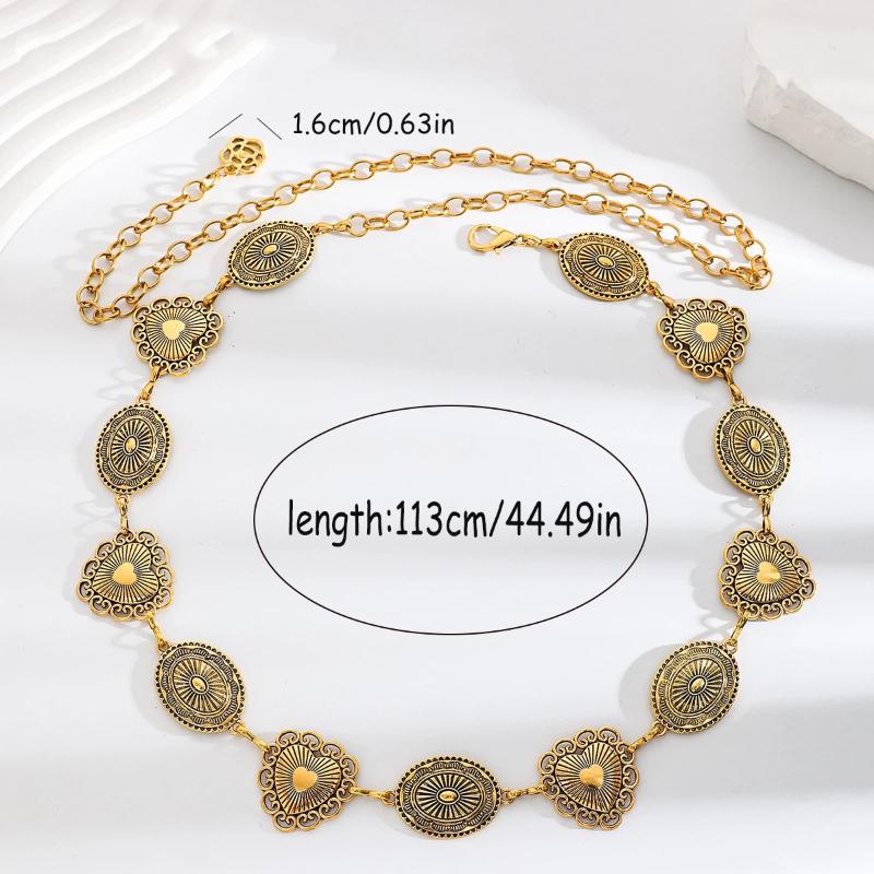 Retro Ethnic Style Women'S Metal Waist Chain Accessories Bohemian Decorative Circle Heart Carved Chain Belt