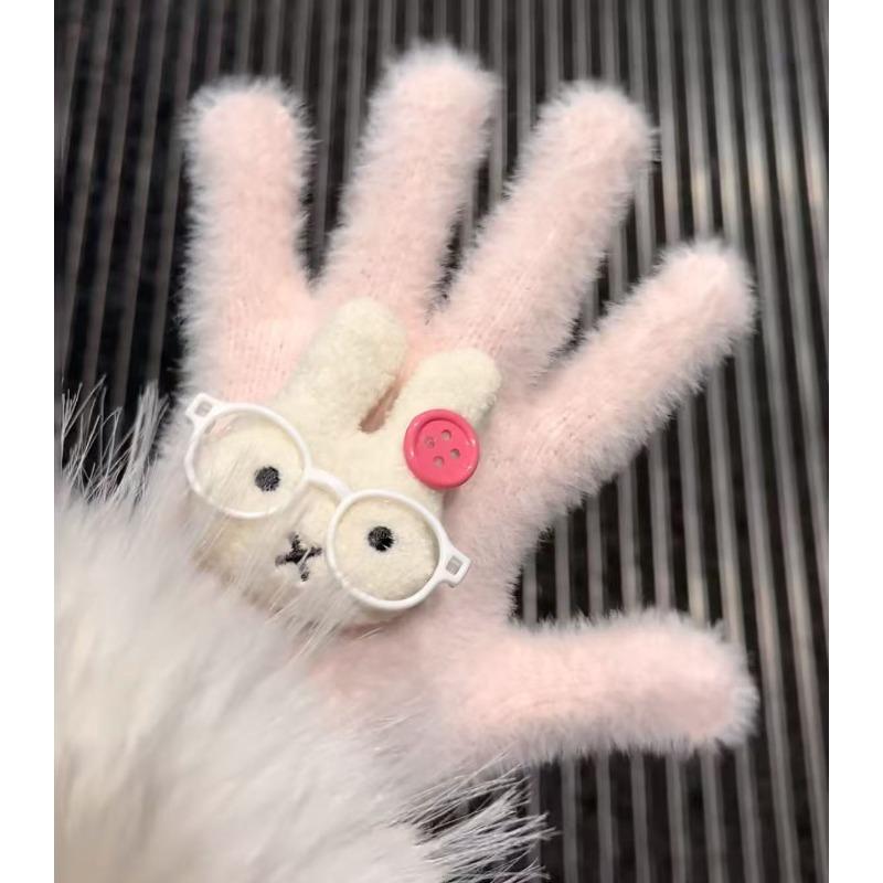 High-value Miffy Rabbit Gloves Total Plush Windproof Cold-resistant Warm All-inclusive Finger Gloves