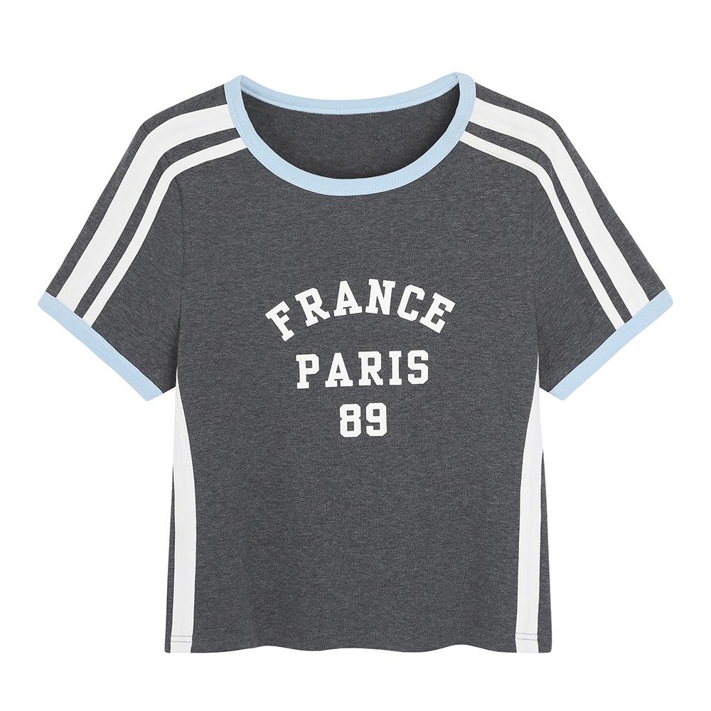 

Plus Size American Style Slimming Color Block Letter Print Short Sleeve T-shirt 4XL (recommended 90-100 kg) серый