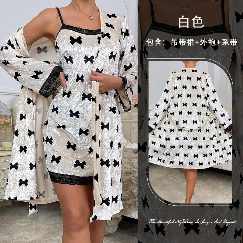 

Бархатная женская ночная рубашка, сексуальный кружевной кардиган с подвязками, домашняя одежда, халат, пижамный комплект L