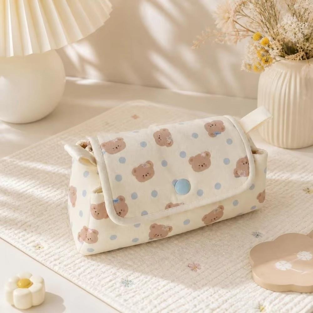 Bear Printed Pencil Pouch Button-closure Pencil Case Cute Pen Bag  School Supplies