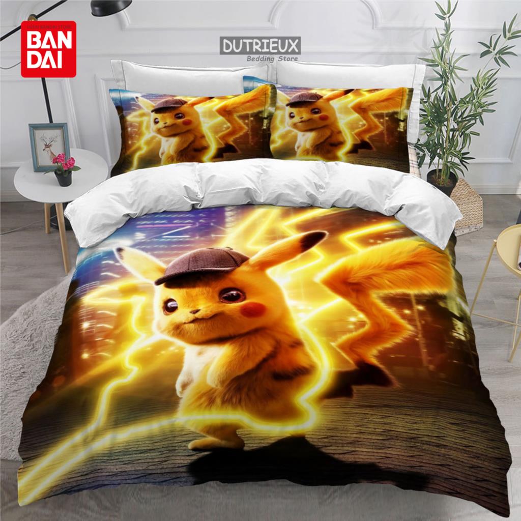 3D Pokemon Bedding Set Pikachu Duvet Cover Quilt Cover Pillowcase Double Queen King Size Kids Bedroom Home Textile