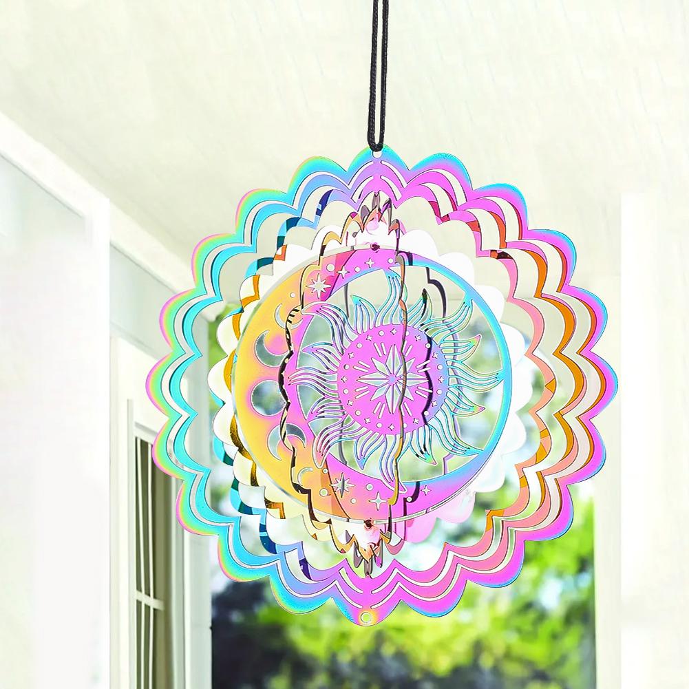 Sun Wind Spinner Hanging Gradient Color Moon Star Whirligig Wind Chimes Sun Catcher 3D Visual Effect Bird Deterrent Garden Decor Quality