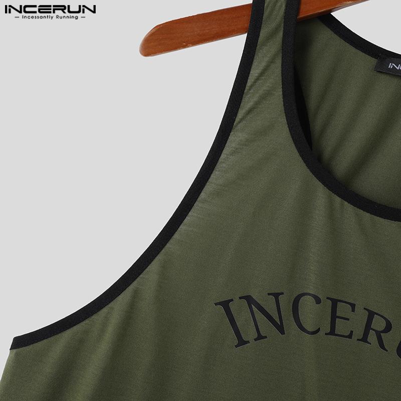 INCERUN Summer Men Round Neck Sleeveless Print Casual Loose Tank Tops