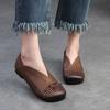 Johnature Zapatos planos retro de cuero genuino con punta redonda, suela suave, zapatos informales sin cordones de Color sólido para mujer